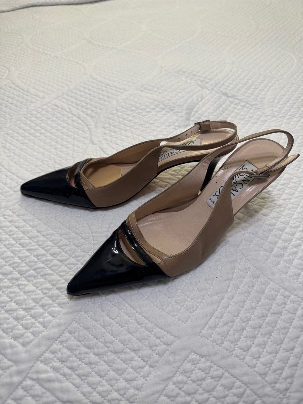 Pancaldi for Diane B Two-Tone Black and Taupe Pointed Slingback Heels Size 37